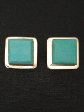Turquoise Square Stone Stud Earrings 925 Mexico